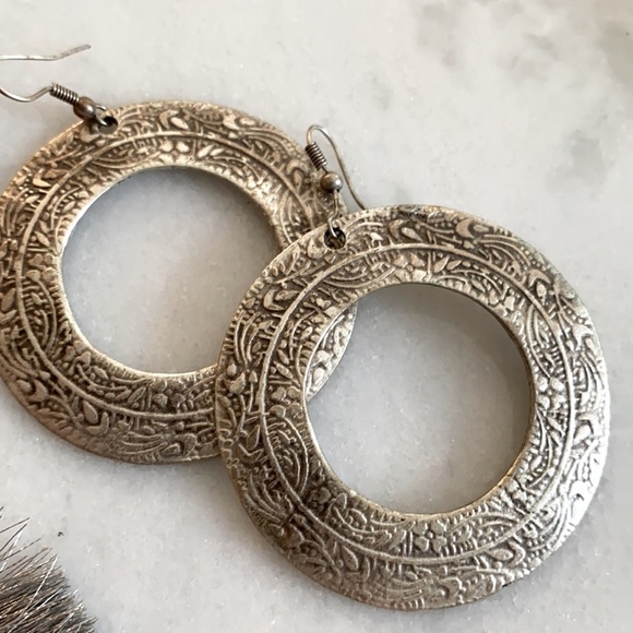 Silver Fringe Beaded Embossed Earring Bundle - Picture 3 of 4